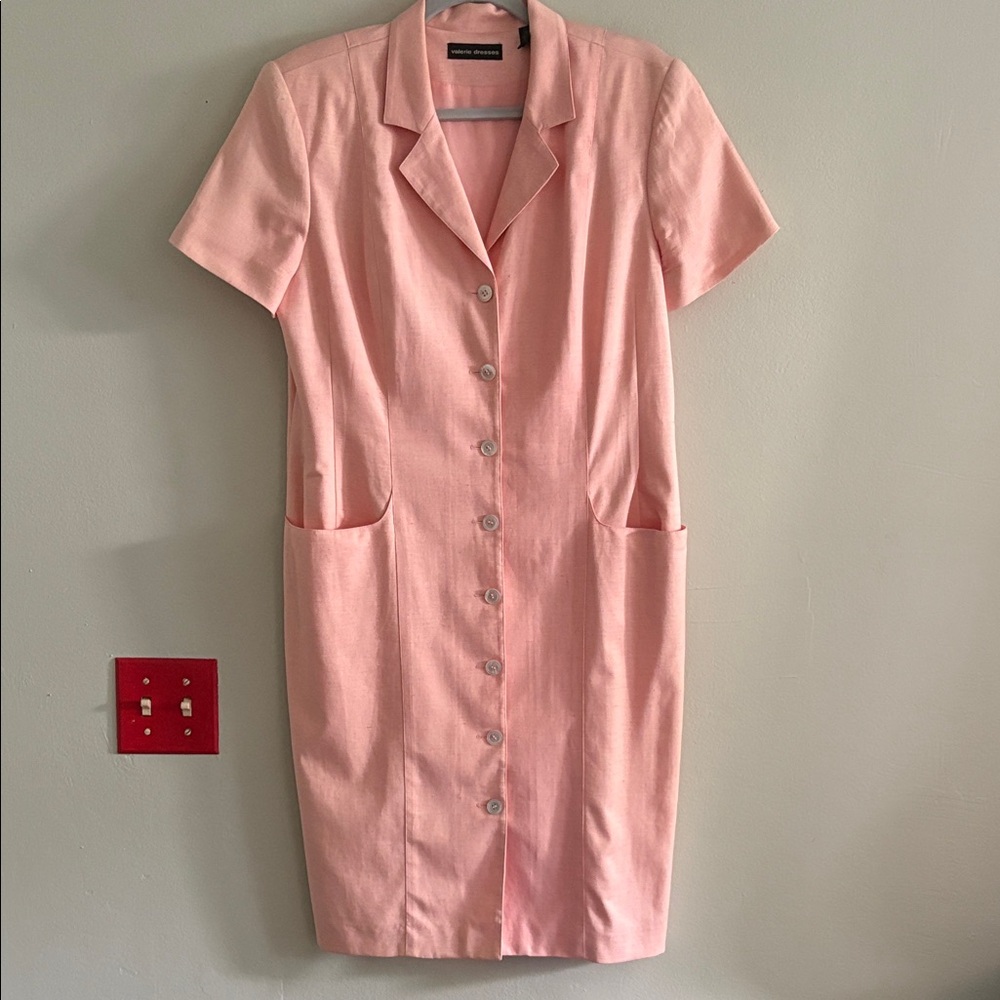 Vintage Valerie dresses short sleeve linen/cotton button down shirt dress 14